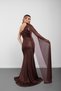 Brown one shoulder tulle evening dress with cape detail - 7