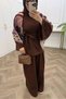Women's Brown High-Necked Waist-Tied Two-Piece Hijab Set Nms109 - 3