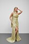 Pastel Green Strapless Draped Chiffon Fabric Evening Dress with Scarf - 3