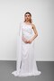 White one shoulder tulle evening dress with cape detail - 4