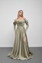 Water Green Boat Neck Underwire Lace Detailed Long Evening Dress - 3
