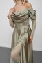 Water Green Boat Neck Underwire Lace Detailed Long Evening Dress - 5