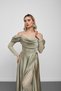 Water Green Boat Neck Underwire Lace Detailed Long Evening Dress - 4