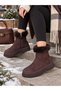 Brown Suede Flat Fur Thick Sole Boots