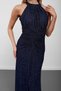 Navy Blue Halter Neck Sequined Ruched Evening Dress - 5