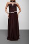 Brown Strapless Scarf Stone Embellished Pleated Evening Dress - 6