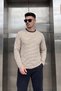 Men's Camel Black Striped Long Sleeve Textured Soft Premium Fabric T-Shirt - 2