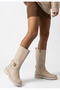 Beige Nubuck Zippered Women's Heeled Boots