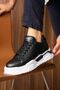 Black (White Sole) Lace-Up Men's Sports Shoes