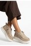 Beige Suede Lace-Up Women's Flat Boots - 3