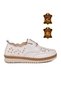 White Genuine Leather Rubber Laced Patterned Women's Casual Shoes