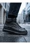 Black Genuine Leather Lace-Up Men's Boots - 3