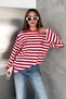 Women's Striped Crew Neck Long Sleeve Oversize Sweatshirt - 3