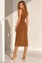 Women's Tan Suede Textured Zipper Front Sleeveless Slim Fit Midi Length Dress - 4