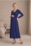 Women's Navy Blue Lace-Up Long Sleeve Maternity Nightgown Set with Nursing Features and Robe - 2