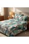 3 Pieces Flat Bedsheet Set with Floral Pattern King Size Bed Pillow Cover Set with 1 Bedsheet, 2 Pillow. Bedding Set (Green Gray Abstract, King (U.K. Standard)) - 5