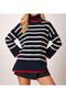 Women's Striped Patterned Full Fisherman Knit Sweater - 4