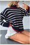 Women's Striped Patterned Full Fisherman Knit Sweater