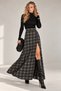 Anthracite Gray Plaid Patterned Long Maxi Women's Skirt with High Slit Detail - 5