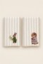 Vintage Rabbit & Cookie Keeper Embroidered Decorative Hand Towel Set of Two – 100% Cotton, Striped Linen Texture (30X45 cm)