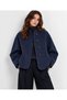 Women's Patterned Textured Fabric Oversize Buttoned Jacket with Stand-Up Collar Detail - 2