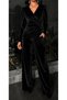 Women's Long Sleeve Double-Breasted Collared Velvet Blouse with Side Gathered Scarf Detail and Pocketed Trousers Two-Piece Set - 2