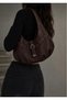 Women's Hobo Shoulder Bag with Suede Texture Belt and Staple Detail - 2