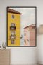 Yellow and Pink Portuguese Architecture Wall Art | Portrait Framed Canvas Print | Luxury Home Decor
