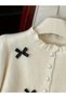 Women's Ruffled Soft Textured Pearl Buttoned Ribbon Detailed Knitwear Cardigan - 3