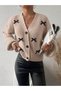 Loose Cut Off-Shoulder Thessaloniki Knit Cardigan Sweater with Ribbon Detail - 2