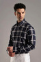 Mens Dark Blue Check Regular Fit Cotton Shirt - 5
