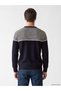 Ozmarka New Season Navy Blue Crew Neck Striped Men's Knitwear Sweater - 4