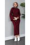 Women's Hijab Knitwear Dress Pearl Detailed Wide Sleeve Long Stretchy Ribbed Hijab Dress [130cm]