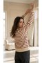 Women's Basic Burgundy Striped Long Sleeve Cotton Sweatshirt - 7
