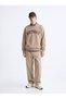 Regular Fit Letter Printed Crew Neck Beige Sweatshirt