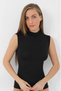Special Production Combination Gift Fashion 2-Piece Black Bamboo Women's Turtleneck Zero Sleeve Bodysuit - 2