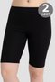 Delux Series Women's Cotton Above Knee Short Leggings 2'Li Package Black Body Comfortable Plain