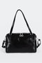 Women's Emerald Black Shiny Faux Leather Crisscross Straps Zippered Lined Bowling Shoulder Bag - 3