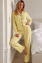 Women's Polka Dot Long Sleeve Buttoned Yellow Pajama Set - 2