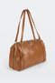 Women's Emerald Tan Shiny Faux Leather Crossbody Zippered Lined Bowling Shoulder Bag - 3