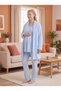 New Season Blue Shawl Collar Winter Long Sleeve Special Design Breastfeeding Featured Maternity Pajama Set - 3