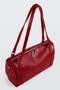 Women's Emerald Red Shiny Faux Leather Crossbody Zippered Lined Bowling Shoulder Bag