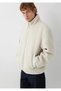 Men's Beige Jeans Stand Collar Jacket Sand Beige Jacket