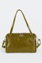 Women's Emerald Green Shiny Faux Leather Crossbody Zippered Lined Bowling Shoulder Bag - 4