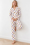 Women's Ladybug Shirt Collar White Pajama Set 4827 - 2