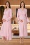Women's Pink Piping Detailed Buttoned Design Long Sleeve Cotton Maternity Pajamas Nightgown Set of 2 - 4
