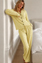 Women's Polka Dot Long Sleeve Buttoned Yellow Pajama Set