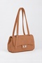Women's Sapphire Tan Suede Flap Shoulder Bag with Lockable Adjustable Crossbody Strap and Back Pocket