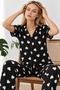 Women's Heart Short Sleeve Black Pajama Set 4825 - 2