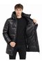 Men's Black Hooded Regular Fit Coat - 5